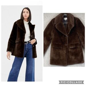 Warehouse super soft faux fur blazer coat size 8 small brown chic warm